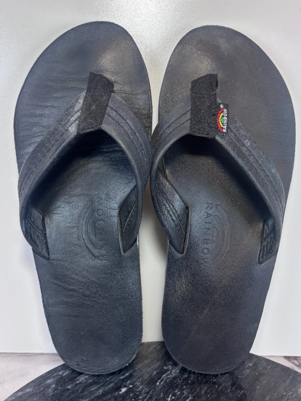 Rainbow Rastafarian Single Layer Black Leather Thong Sandals Women’s XL 8.5-9.5